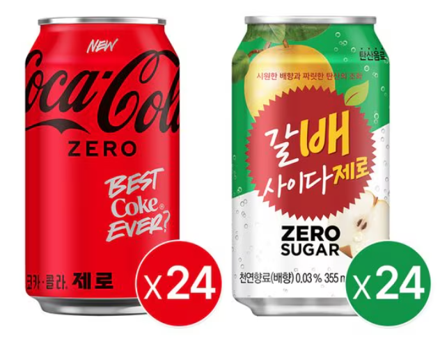 코카콜라 제로 350ml 24입+갈배사이다제로 355ml 24입