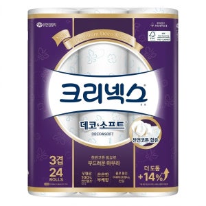 크리넥스 3겹 데코&소프트 화장지 28m x 24롤 x 2팩