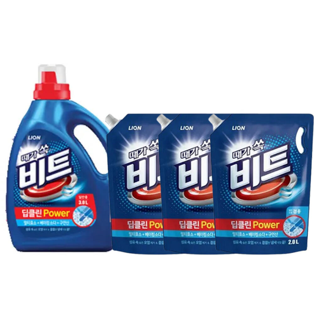 T멤버십 비트 딥클린 파워 액체세제, 일반, 용기, 3L, 1개 + 일반드럼겸용 리필, 2L, 3개