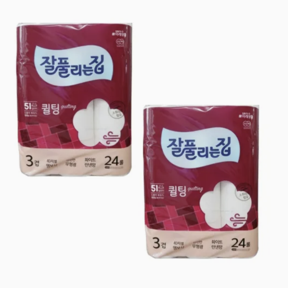 잘풀리는집 도톰한 3겹 퀼팅 광폭 화장지 30m 24롤 2팩