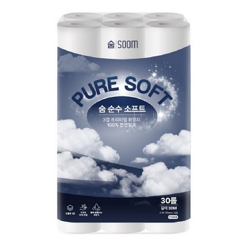 숨 순수 소프트 3겹 30m 30롤 2팩