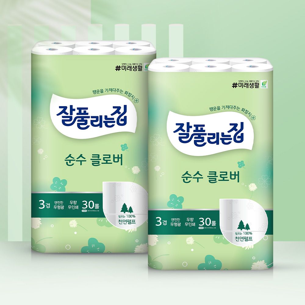 잘풀리는집 순수클로버 천연펄프 화장지 27m 30롤 2팩