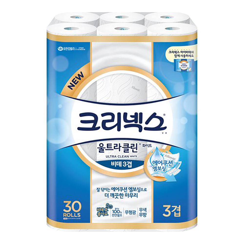 크리넥스 3겹 울트라클린 화이트 와이드 30m 24롤 2팩