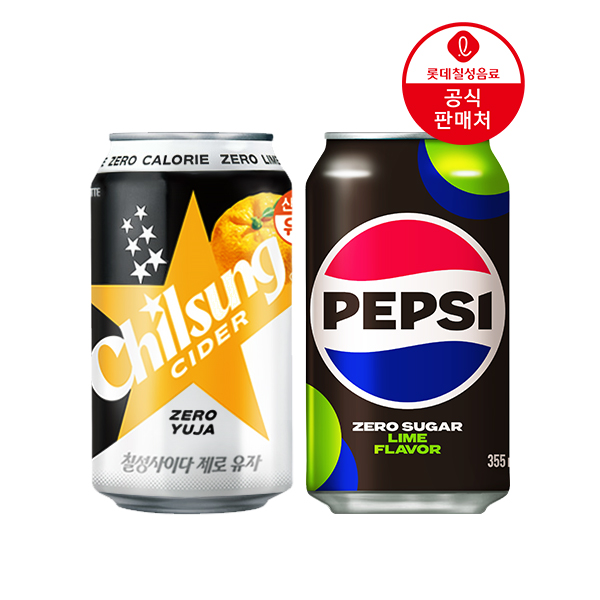 칠성사이다제로 유자 355ml 24캔+펩시제로슈거 라임 355ml 24캔