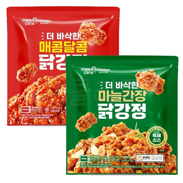 멕시카나 닭강정, 매콤달콤맛, 500g, 1개 + 마늘간장맛, 500g, 1개